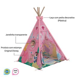 Cabana Infantil Feminina com Tapete Princesas Disney P13 Rosa - Mpozenato - 3