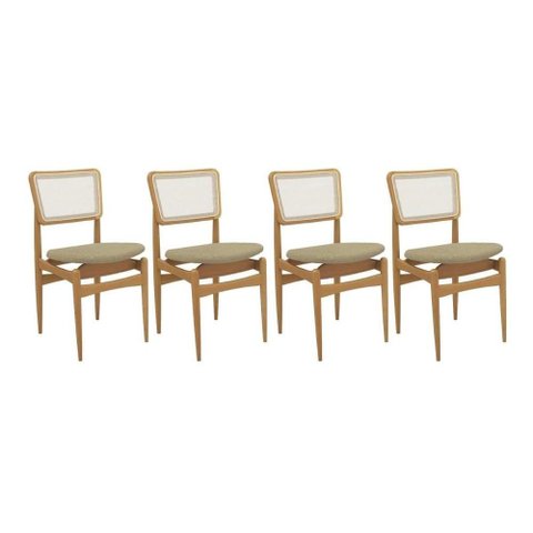 Cadeiras Cozinha Stela 1cmm013ca Premium Madeira Maciça Kit 4 Un Carvalho/boucle Bege/tela Bege