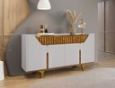 Ver imagem 1 de Aparador Buffet Portas em MDF Ripado Real Pés de Madeira Maciça Danúbio Branco/Off-White/Marromle