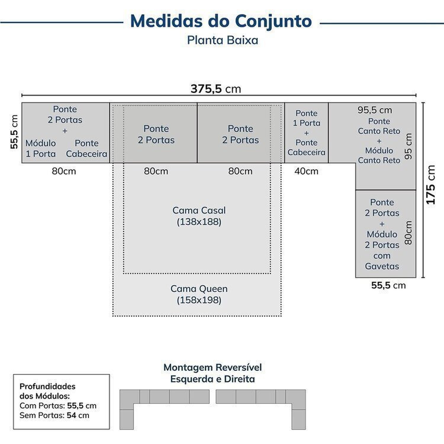 Guarda-roupa Modulado 13 Peças 18 Portas 2 Mesa Cabeceira Jade Cabecasa Madeiramadeira - 3