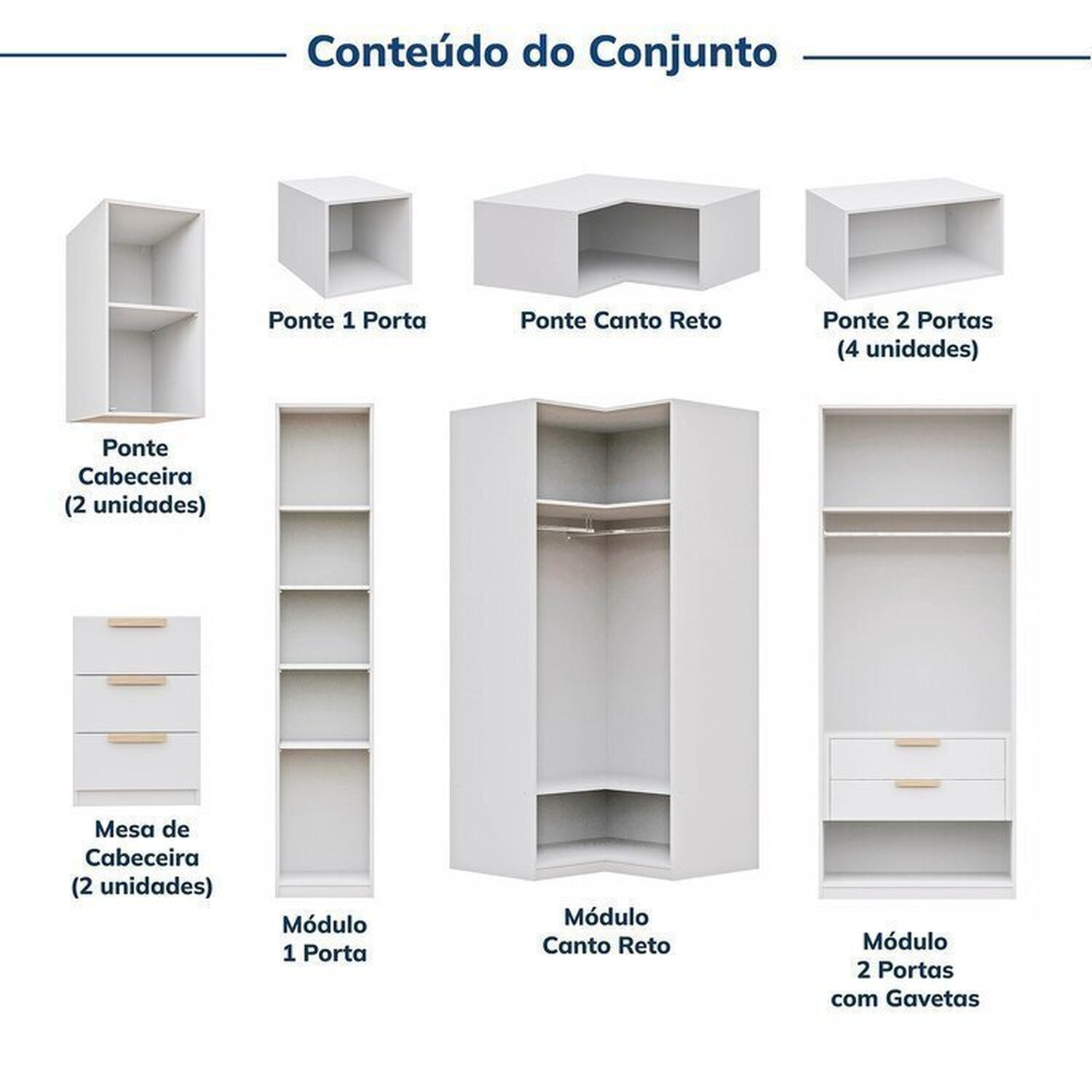 Guarda-roupa Modulado 13 Peças 18 Portas 2 Mesa Cabeceira Jade Cabecasa Madeiramadeira - 5