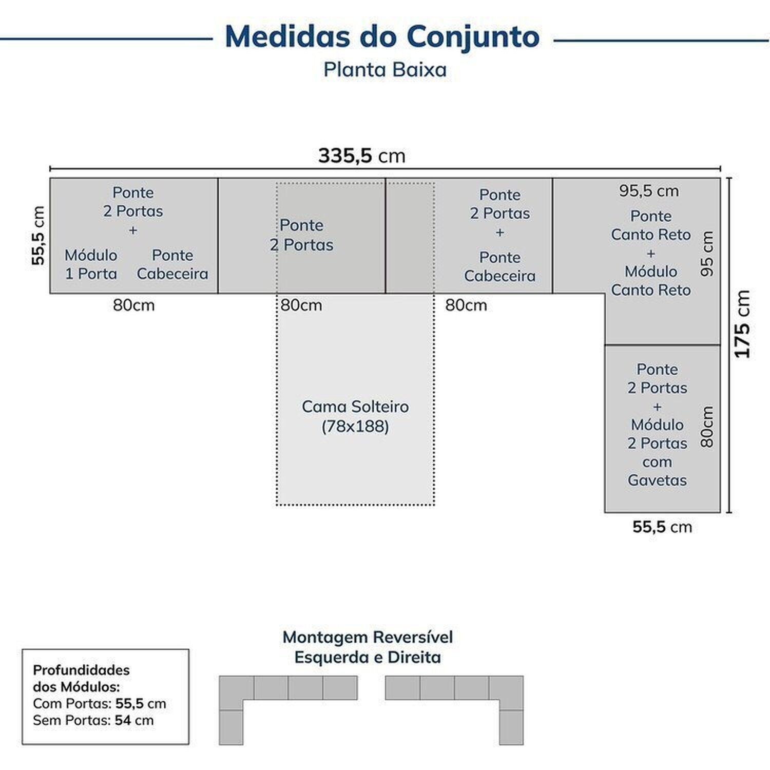 Guarda-roupa Modulado 12 Peças 12 Portas 2 Mesas de Cabeceira Jade Cabecasa Madeiramadeira - 3