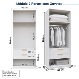 Guarda-roupa Modulado de Canto 12 Peças 17 Portas 2 Mesas de Cabeceira Jade Cabecasa Madeiramadeira - 11