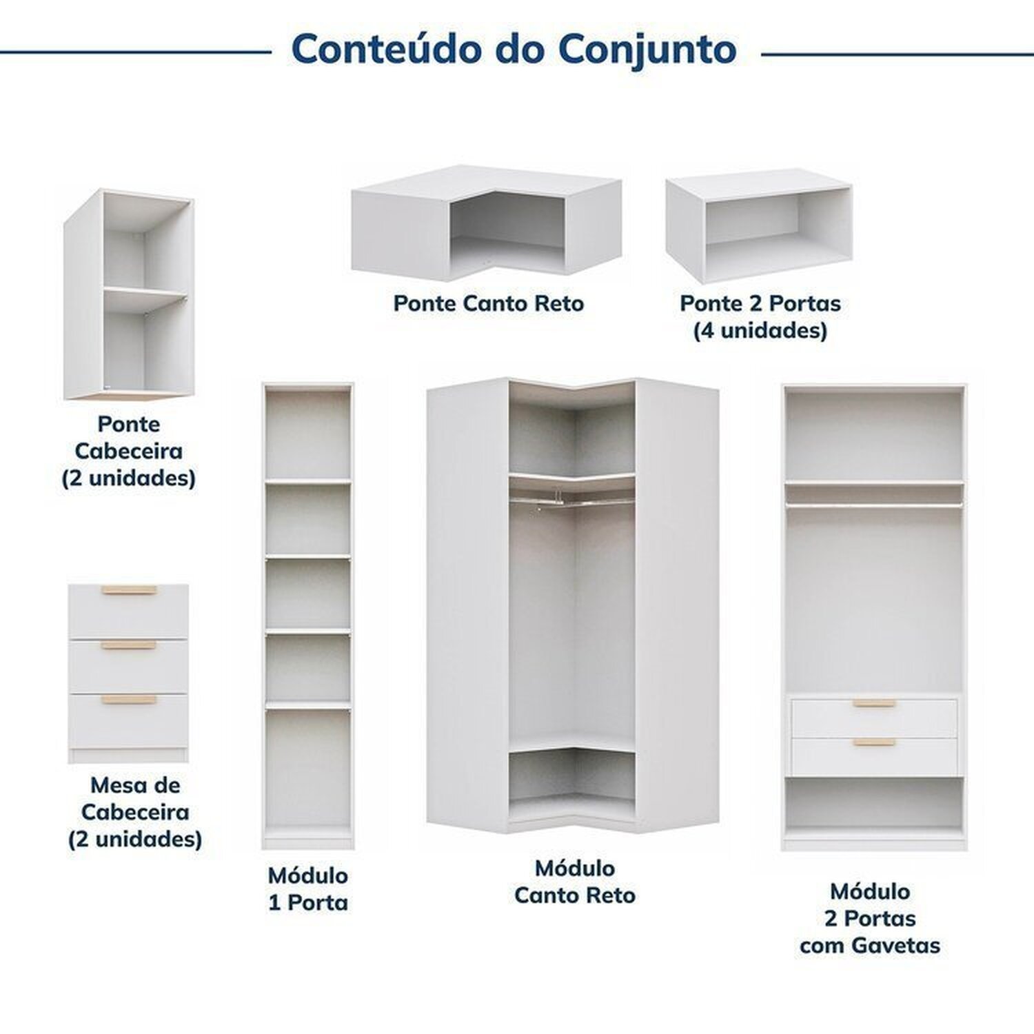 Guarda-roupa Modulado 12 Peças 12 Portas 2 Mesas de Cabeceira Jade Cabecasa Madeiramadeira - 5