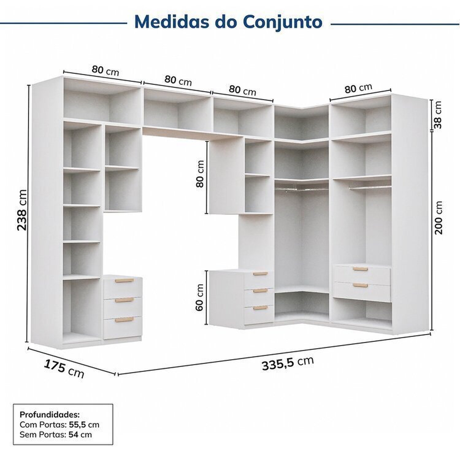 Guarda-roupa Modulado 12 Peças 12 Portas 2 Mesas de Cabeceira Jade Cabecasa Madeiramadeira - 4