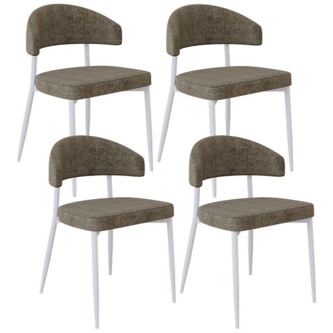 Kit 04 Cadeiras Estofada para Sala de Jantar Serena Branco C01 Linho Lautrec Marrom - Lyam Decor