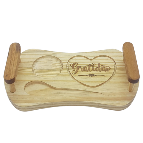 Kit 2 Bandejas Gratidão Pinus C/ Espaço P/ Xícara Colher