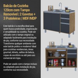 Balcão Cozinha Gabinete Pia 120 Premium com Tampo Removível:freijó/ Grafite - 5