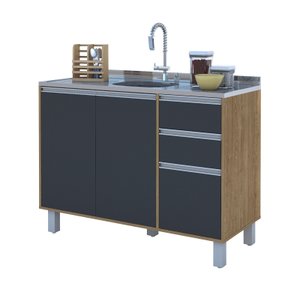 Balcão Cozinha Gabinete Pia 120 Premium com Tampo Removível:freijó/ Grafite