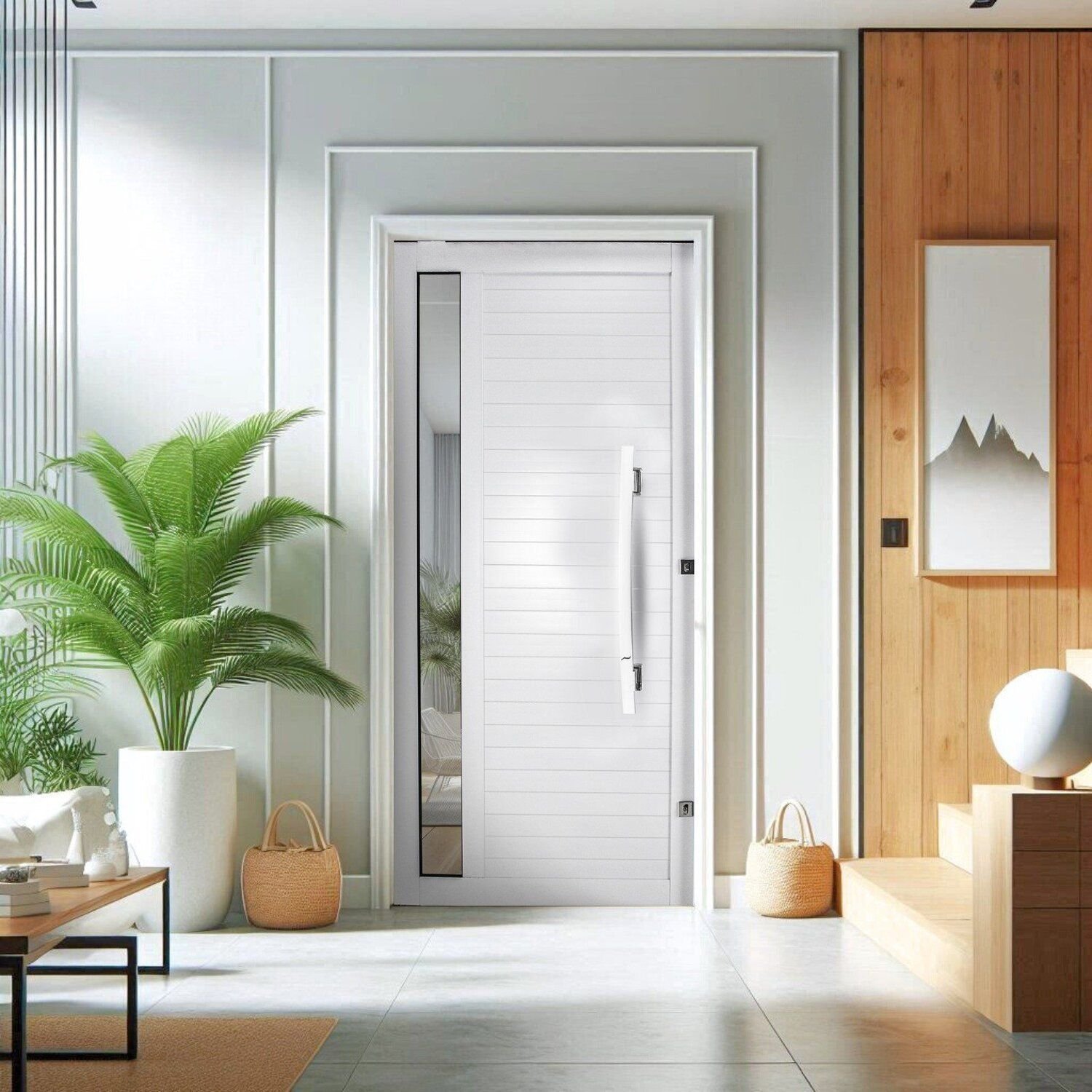 Porta Lambri Pivotante de Aluminio 215x100x10,5cm com Visor e
