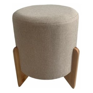 Puff Redondo para sala e quarto decorativo base madeira - Bege