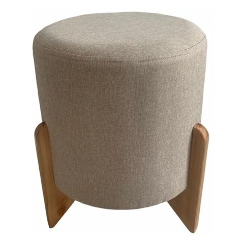 Puff Redondo para sala e quarto decorativo base madeira - Bege