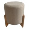 Puff Redondo para sala e quarto decorativo base madeira - Bege - 1