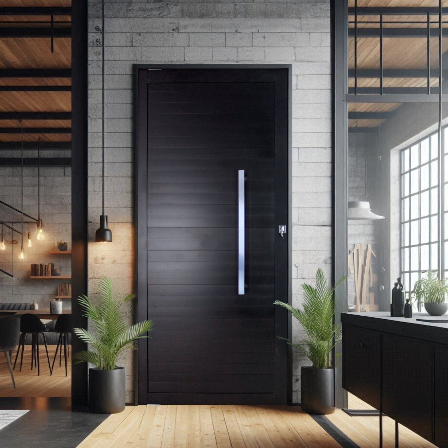 Porta Lambri Pivotante de Aluminio 227x90x4,5cm com Puxador Reto
