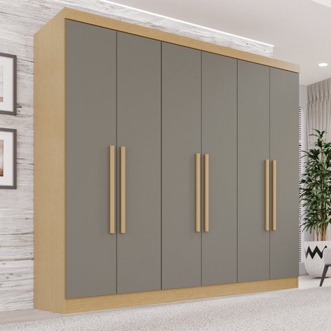 Guarda-Roupa Casal 6 Portas 2 Gavetas França Espresso Móveis Cinza/Jequitibá/Granizo