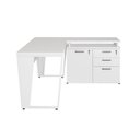 Ver imagem 2 de Mesa em L para Escritório Mesa L Pé Metal Armário 3 Gavetas Branco F5 Office