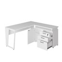 Ver mais imagens de Mesa em L para Escritório Mesa L Pé Metal Armário 3 Gavetas Branco F5 Office