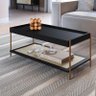 Mesa de Centro Retangular C/ Prateleira 93cm Palhinha Pé Metal Oslo Artesano | Hanover/dourado - 1