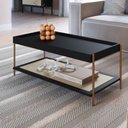 Ver imagem 1 de Mesa de Centro Retangular C/ Prateleira 93cm Palhinha Pé Metal Oslo Artesano | Hanover/dourado