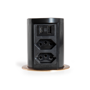 Torre de Tomada com Indução 2 Tomadas 10a 2usb a + C Preto Ouro