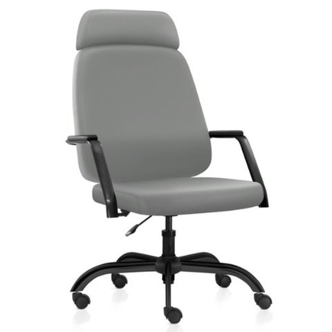 Cadeira de Escritório Giratória Diretor com Apoio de Cabeça Hub F02 Sintético Cinza - Lyam Decor