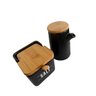 Kit 2 Peças Saleiro e Azeiteiro em Porcelana com Tampa de Bambu Prático e Sofisticado Temperos Preto - 5