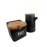 Kit 2 Peças Saleiro e Azeiteiro em Porcelana com Tampa de Bambu Prático e Sofisticado Temperos Preto - 7