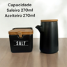 Kit 2 Peças Saleiro e Azeiteiro em Porcelana com Tampa de Bambu Prático e Sofisticado Temperos Preto - 3