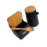 Kit 2 Peças Saleiro e Azeiteiro em Porcelana com Tampa de Bambu Prático e Sofisticado Temperos Preto - 4
