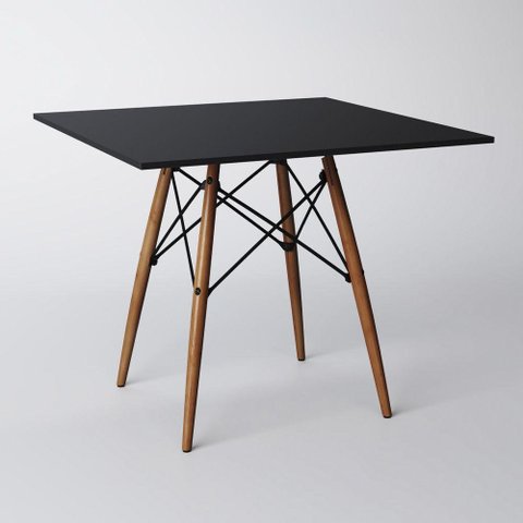 Mesa Dkr Eiffel Quadrado Tampo De Madeira 90Cm Preto Preto