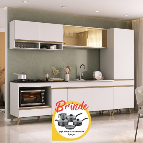 Cozinha Completa c/Balcão para Cooktop Veneza MP2271 Multimóveis + Brinde Jogo de Panelas Tramontina
