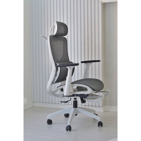 Cadeira de Escritório Ergonômica Presidente Premium Apoio de Pés Branca e Preta