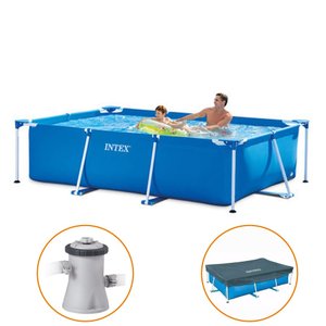 Piscina Estrutural Retangular 3.834 Litros Pvc Armação + Filtro + Capa Intex - 110v