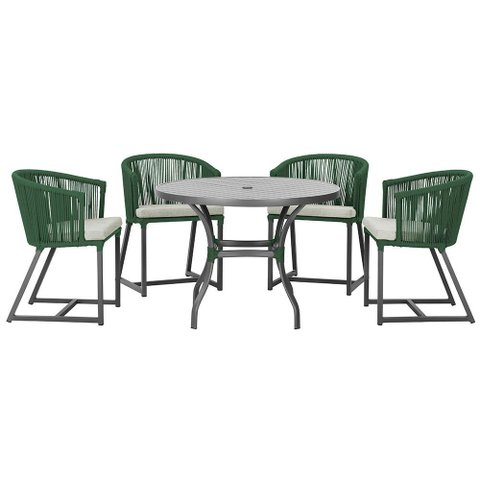 Mesa com 4 Cadeiras de Jantar Roma 100cm e Noronha em Aluminío Preto Corda Nautica Estofado 3 Trama