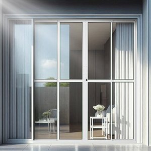 Porta de Correr de Aluminio 210x200cm 2 Folhas Moveis e 2 Folha Fixa