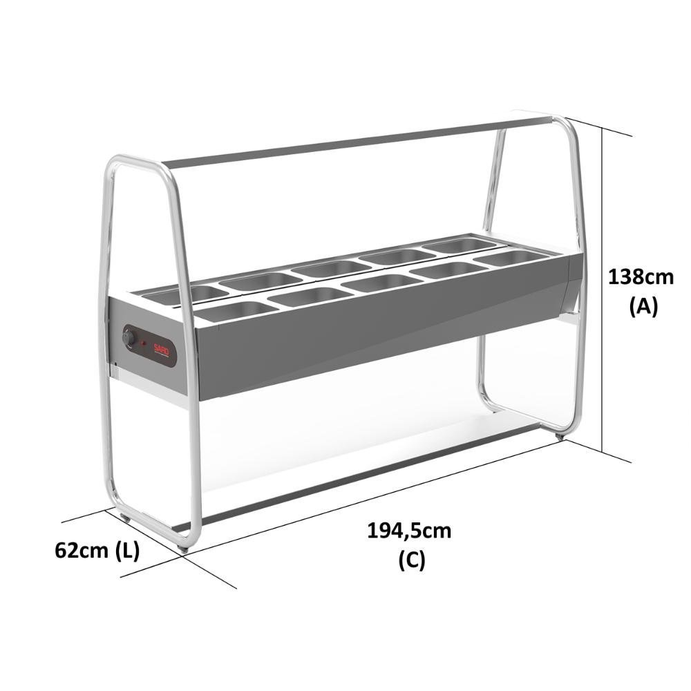 Balcão Buffet Carrinho Self Service Térmico 10 Cubas Inox 110V Saro - 3