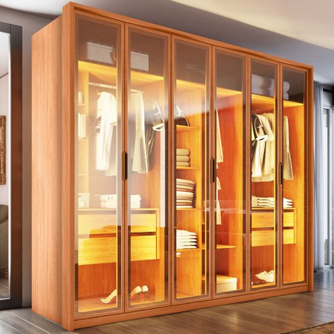 Guarda Roupa Casal 6 Portas Reflecta com LED 4 Gavetas 100% MDF Freijó New Reflex Marrom