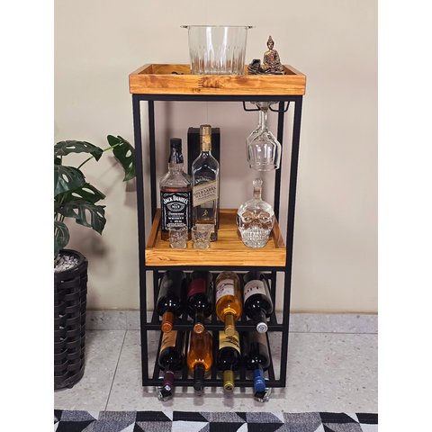 Bar Carrinho Industrial Adega com Rodizio Multiuso Recepção
