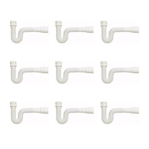 Kit 9 Sifão Sanfonado Branco Cozinha Pia Banheiro Tanque Universal Abs Premium