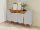 Ver imagem 1 de Aparador Buffet 4 Portas MDF Ripado Real Pés de Madeira Maciça Tâmisa Branco/Off-White/Marromle