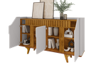 Ver imagem 4 de Aparador Buffet 4 Portas MDF Ripado Real Pés de Madeira Maciça Tâmisa Branco/Off-White/Marromle