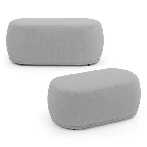 Kit 02 Puffs Decorativos Orgânicos Molly 02 Lugares Bouclê Cinza Claro - Desk Design