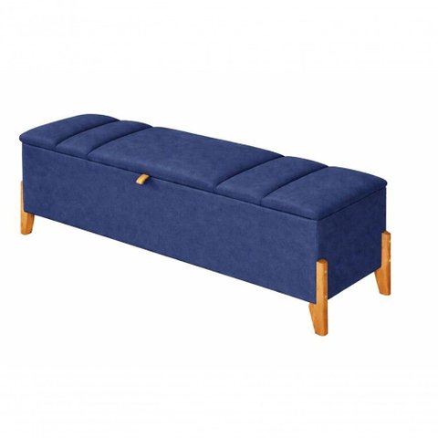 Recamier Calçadeira Baú Roma 160cm Queen Suede MDF Azul Marinho