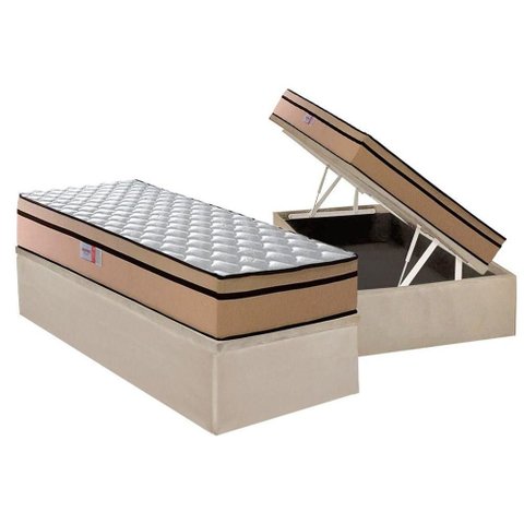 Cama Box Baú Solteiro: Colchão Espuma D45 Plumatex Plumatex Selectus 24 + Base Universal Suede