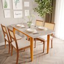 Ver imagem 1 de Mesa com 4 Cadeiras Madeira Maciça Tampo MDF e Vidro 160cm Tangará Tiê CabeCasa MadeiraOriginals Bege/Caramelo/Off White/Amêndoa