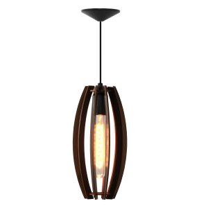 Pendente Rústico Madeira Balão Vazado Aletado Luminárias 13x27cm Mdf Cor:café