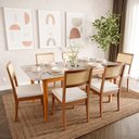 Ver imagem 1 de Mesa com 6 Cadeiras Madeira Maciça Tampo MDF e Vidro 180cm Tangará Tiê CabeCasa MadeiraOriginals Beg