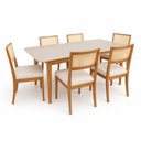 Ver imagem 2 de Mesa com 6 Cadeiras Madeira Maciça Tampo MDF e Vidro 180cm Tangará Tiê CabeCasa MadeiraOriginals Beg
