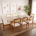 Ver imagem 1 de Mesa com 8 Cadeiras Madeira Maciça Tampo MDF e Vidro Tangará Tiê CabeCasa MadeiraOriginals Bege/Caramelo/Off White/Amêndoa