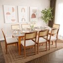 Ver imagem 1 de Mesa com 8 Cadeiras Madeira Maciça Tampo MDF e Vidro Tangará Tiê CabeCasa MadeiraOriginals Bege/Cara